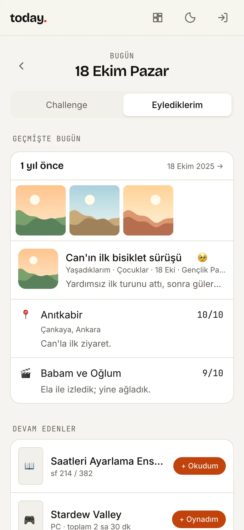 Eylediklerim ekranı