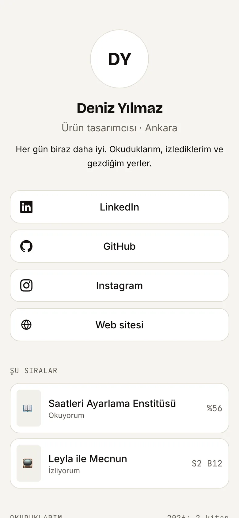 Herkese açık profil sayfası